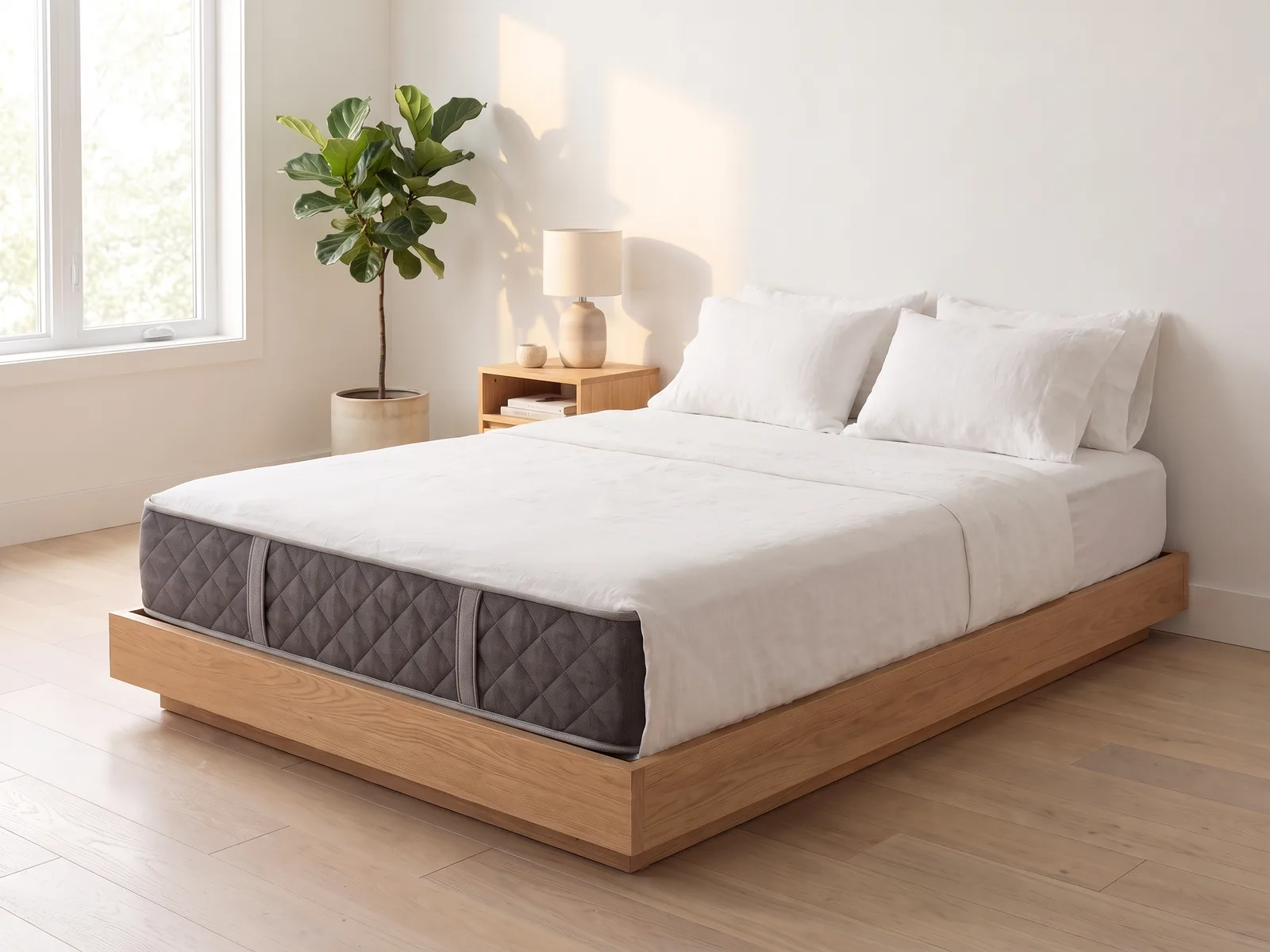Matelas Bon Sommeil Ricardo, lit fait avec draps de lin (mise en situation).